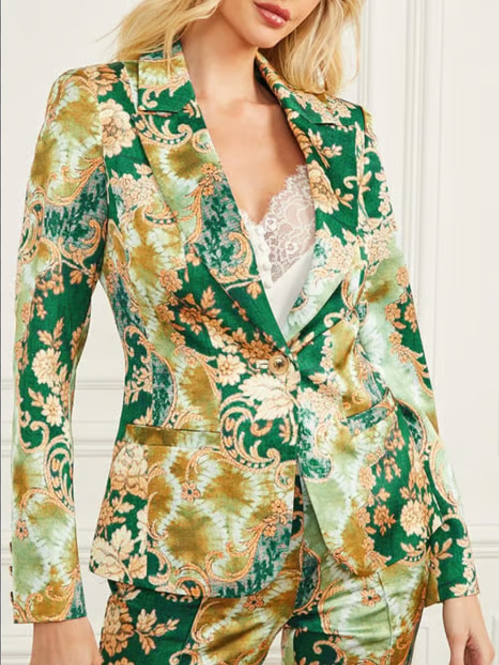 NWT Marciano Guess Gloria Blazer in Heirloom Print Green Gold Size 0